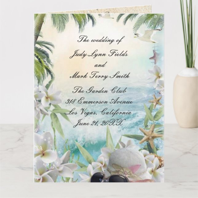 Elegant Floral Tropical Beach Wedding Program (Front)