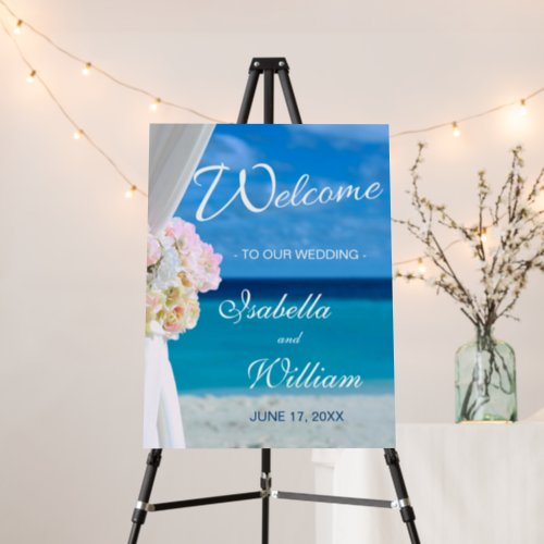 Elegant Floral Tropical Beach Wedding Welcome Sign