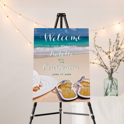 Elegant Floral Tropical Beach Wedding Welcome Sign