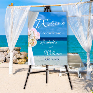 Elegant Floral Tropical Beach Wedding Welcome Sign