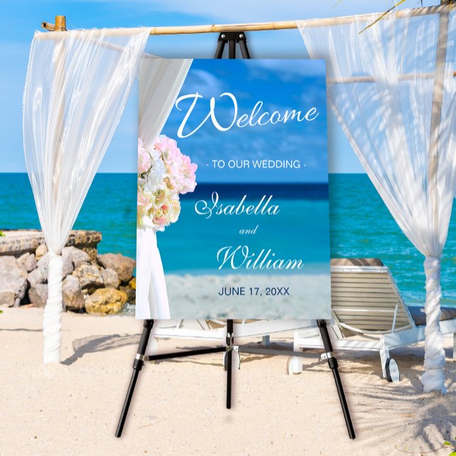 Elegant Floral Tropical Beach Wedding Welcome Sign (Creator Uploaded)