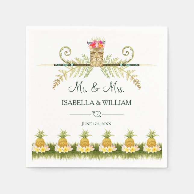 Elegant Floral Tropical Summer Wedding Napkins (Front)
