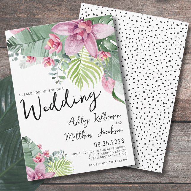 Elegant Floral Tropical Wedding Invitation (Chic Modern Floral Watercolor Tropical Wedding Invitation)