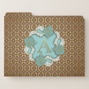 Elegant Floral Turquoise gold monogram letter A File Folder