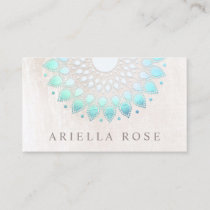 Elegant Floral Turquoise Lotus Flower White Marble Business Card