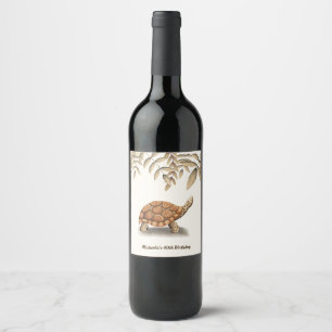 Elegant Floral Turtle Brown Party Wine Label