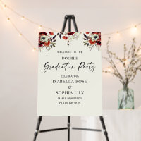 Elegant Floral Twins Graduation Party Welcome Sign
