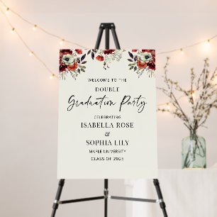 Elegant Floral Twins Graduation Party Welcome Sign