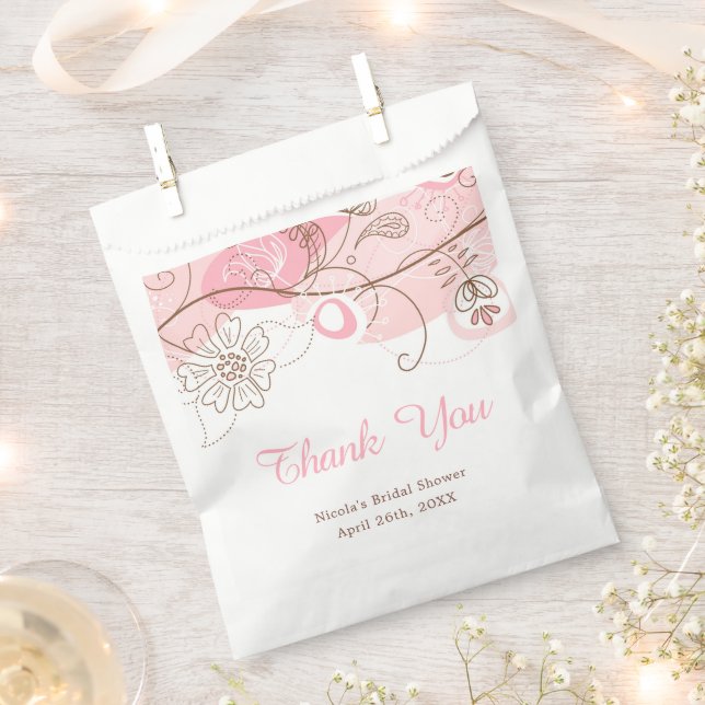Elegant Floral Twist Bridal Shower in Pink Favor Bag (Clipped)