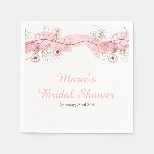 Elegant Floral Twist Bridal Shower in Pink Napkins (Front)