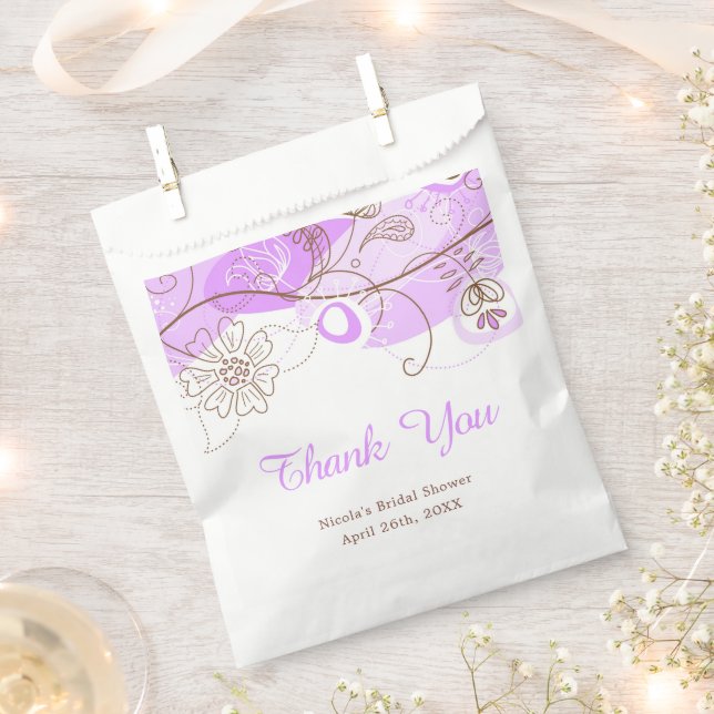 Elegant Floral Twist Bridal Shower in Purple Favor Bag (Clipped)