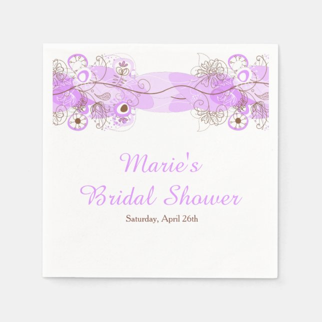 Elegant Floral Twist Bridal Shower in Purple Napkins (Front)