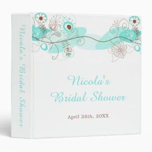 Elegant Floral Twist Bridal Shower in Turquoise 3 Ring Binder
