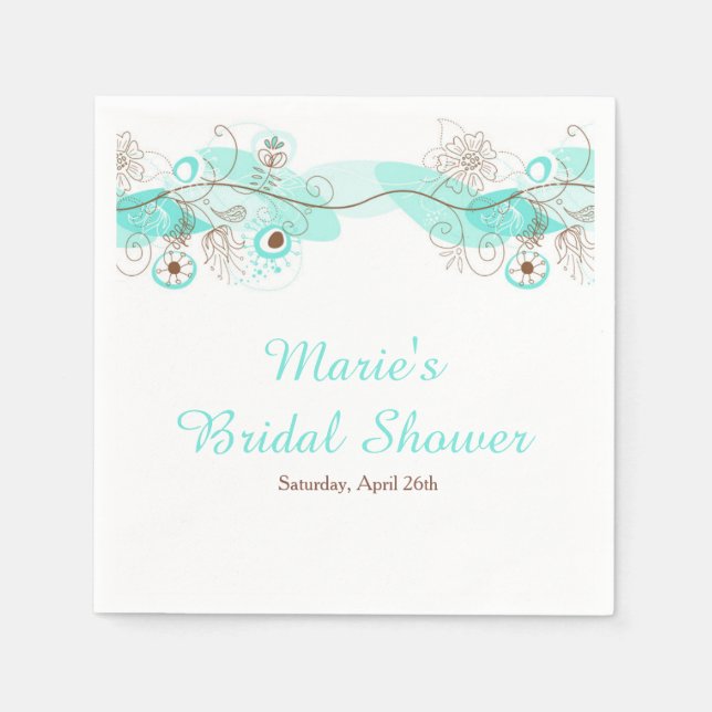 Elegant Floral Twist Bridal Shower in Turquoise Napkins (Front)