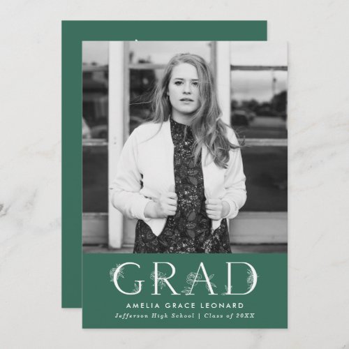 Elegant Floral Type Green Photo Graduation Party Invitation