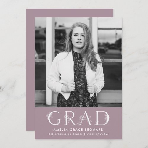 Elegant Floral Type Mauve Photo Graduation Party Invitation