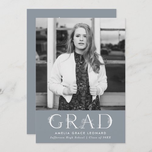 Elegant Floral Type Slate Blue Graduation Party Invitation