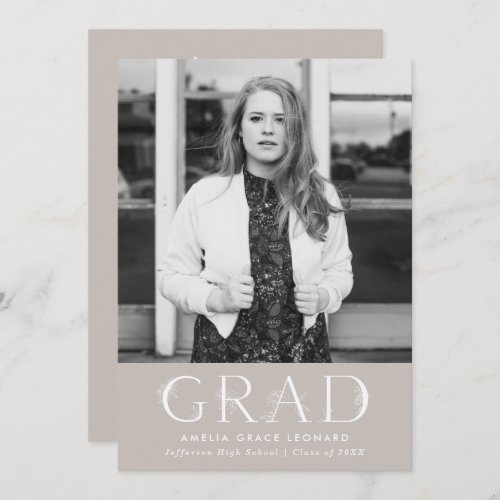 Elegant Floral Type Taupe Photo Graduation Party Invitation