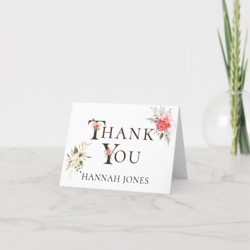 Elegant Floral Typography Coral Green Shower Thank You Card