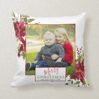 Elegant Floral Typography Photo Keepsake Holiday Throw Pillow