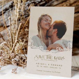 Elegant Floral Typography Photo Wedding Save The Date