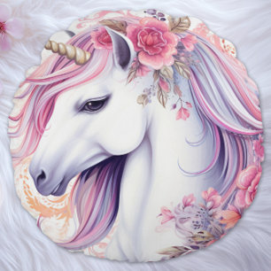 Elegant Floral Unicorn Magic Round Pillow
