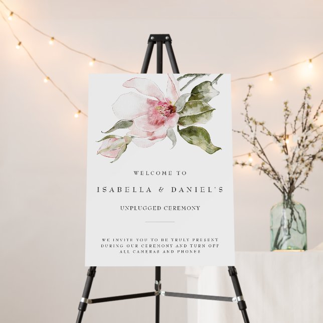 Elegant Floral Unplugged Wedding Ceremony Sign (In Situ (Stand))