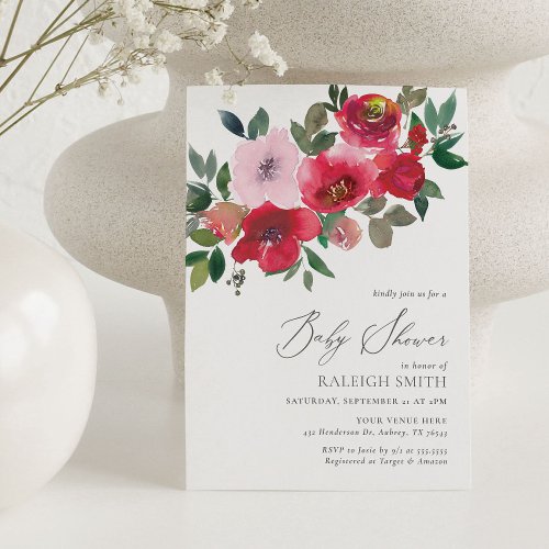 Elegant Floral Valentines Baby Shower Invitation