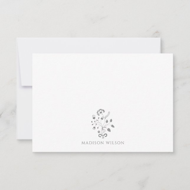 Elegant Floral Vine Monogram Note Card (Front)