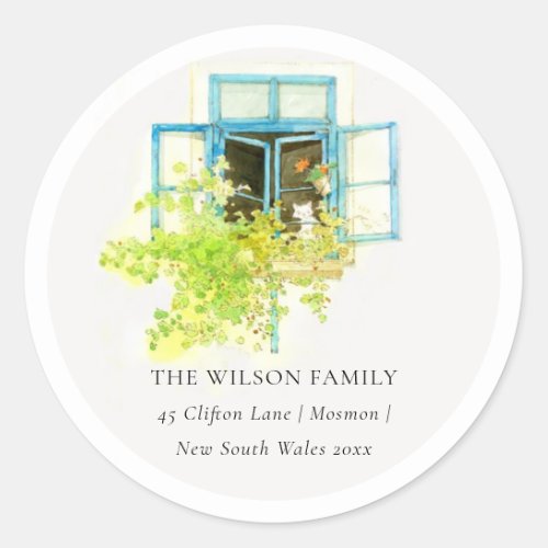 Elegant Floral Vine Window We have Moved Address Classic Round Sticker