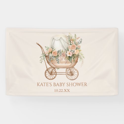 Elegant Floral Vintage Baby Carriage Baby Shower Banner
