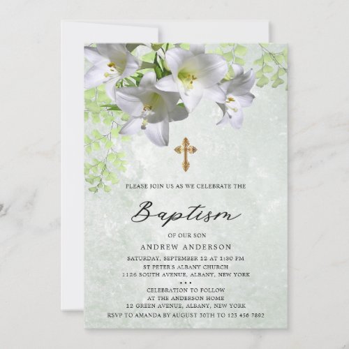 Elegant Floral Vintage Baptism Invitation