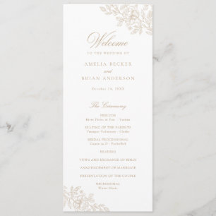 Elegant Floral Vintage Beige Gold Wedding Program