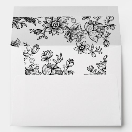Elegant Floral Vintage Black White Wedding Envelope