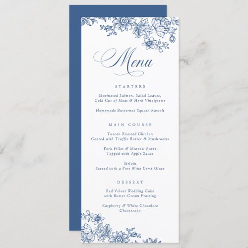 Elegant Floral Vintage Blue Botanical Menu