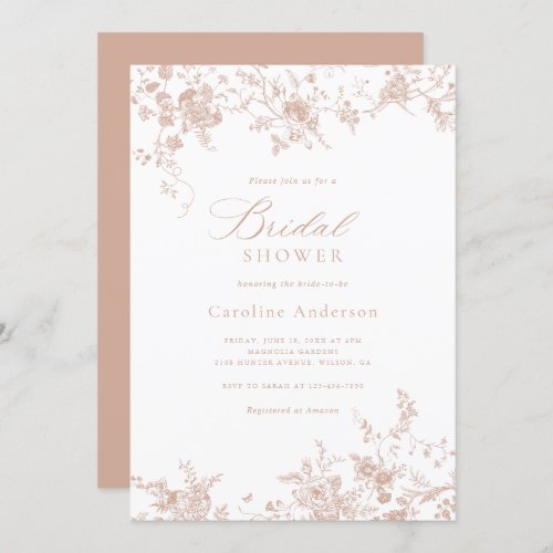 Elegant Floral Vintage Blush Pink Bridal Shower Invitation