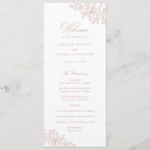 Elegant Floral Vintage Blush Pink Wedding Program