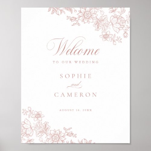 Elegant Floral Vintage Blush Pink Wedding Welcome Poster