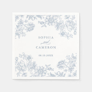 Elegant Floral Vintage Botanical Blue Wedding Napkins