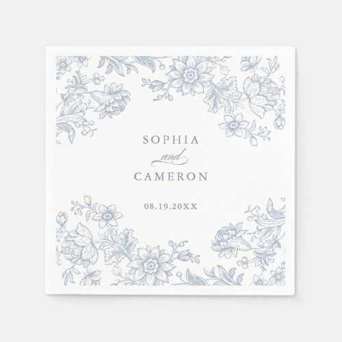 Elegant Floral Vintage Botanical Blue Wedding Napkins