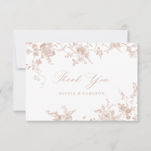 Elegant Floral Vintage Botanical Blush Pink Thank You Card