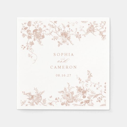 Elegant Floral Vintage Botanical Blush Wedding Napkins