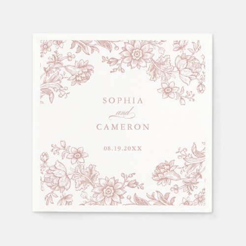 Elegant Floral Vintage Botanical Blush Wedding Napkins