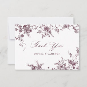 Elegant Floral Vintage Botanical Burgundy Thank You Card