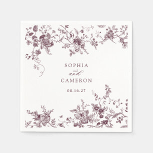 Elegant Floral Vintage Botanical Burgundy Wedding Napkins