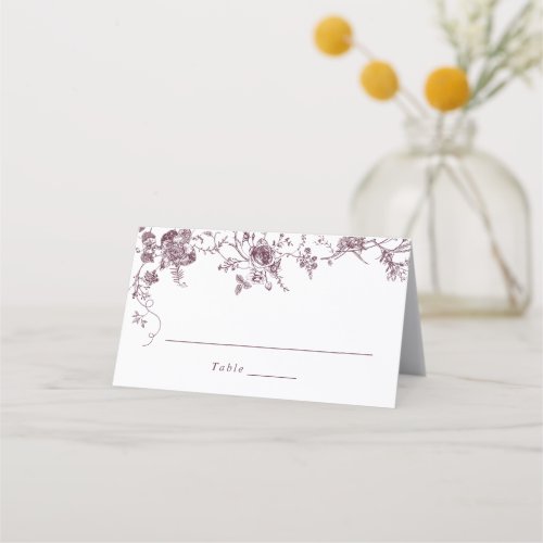 Elegant Floral Vintage Botanical Burgundy Wedding Place Card