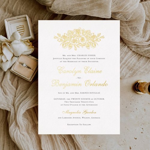 Elegant Floral Vintage Botanical Classic Wedding Foil Invitation