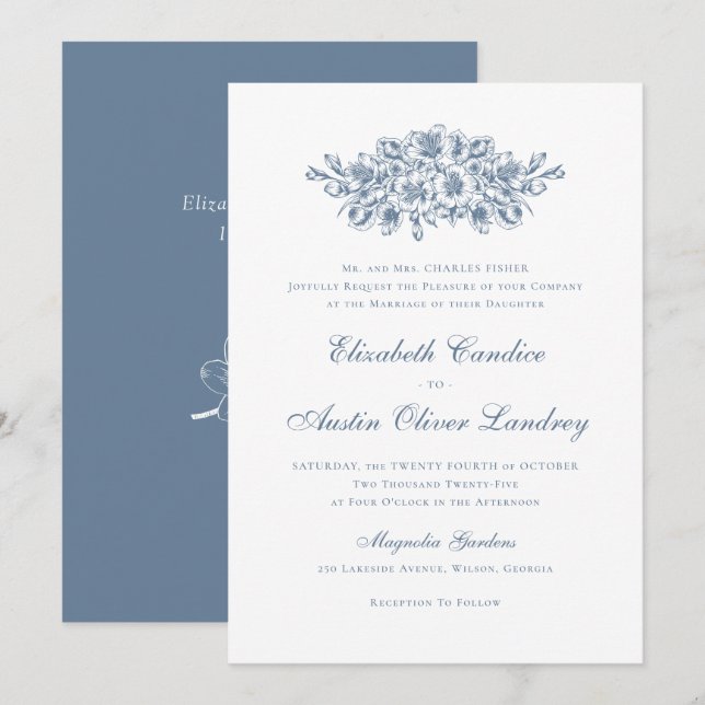 Elegant Floral Vintage Botanical Classic Wedding Invitation (Front/Back)