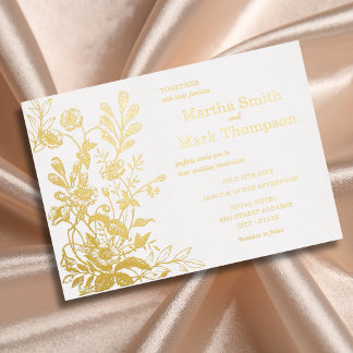 Elegant Floral Vintage Botanical Gold Foil Invitation
