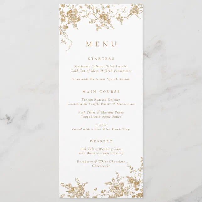 Elegant Floral Vintage Botanical Gold Menu | Zazzle